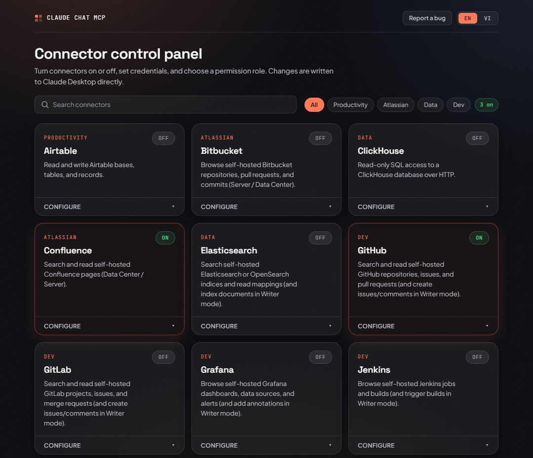 Connectors turned on and ready to use in Claude